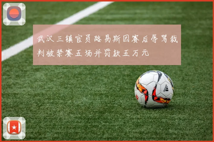 武汉三镇官员路易斯因赛后辱骂裁判被禁赛五场并罚款五万元